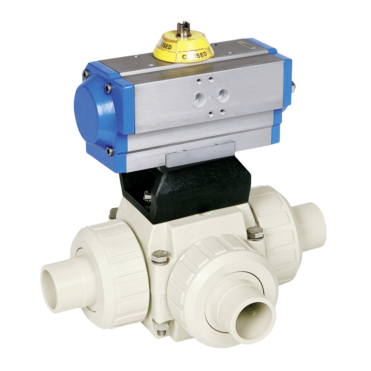 zawór kulowy trójdrożny z napędem pneumatycznym prahaer s4