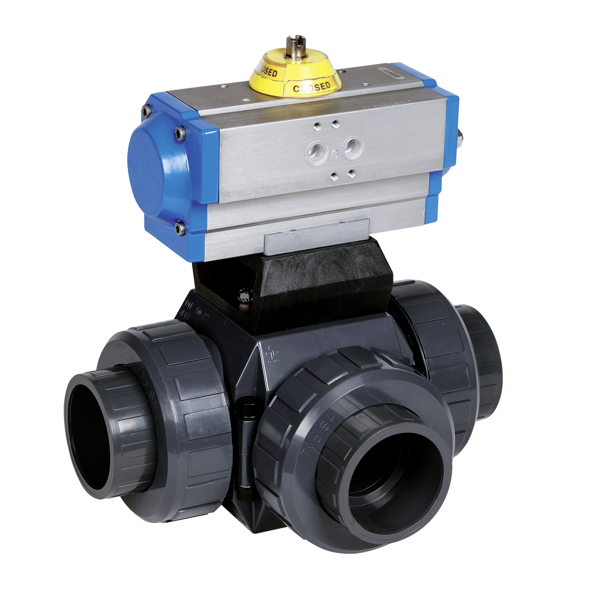 zawór kulowy trójdrożny z napędem pneumatycznym prahaer s4