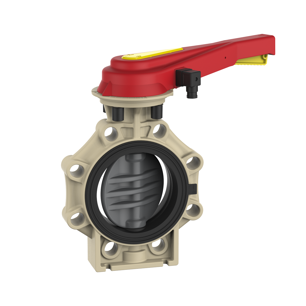 przepustnica chemoodporna PVC-U z czujnikiem krańcowym i kołem K4